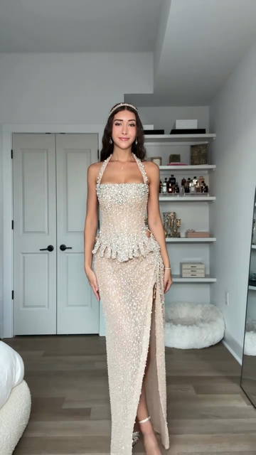 Beaded suspender maxi dress set