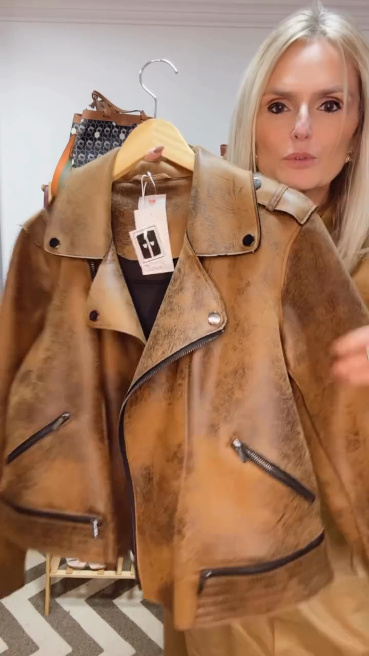 Brown Leather Biker Jacket