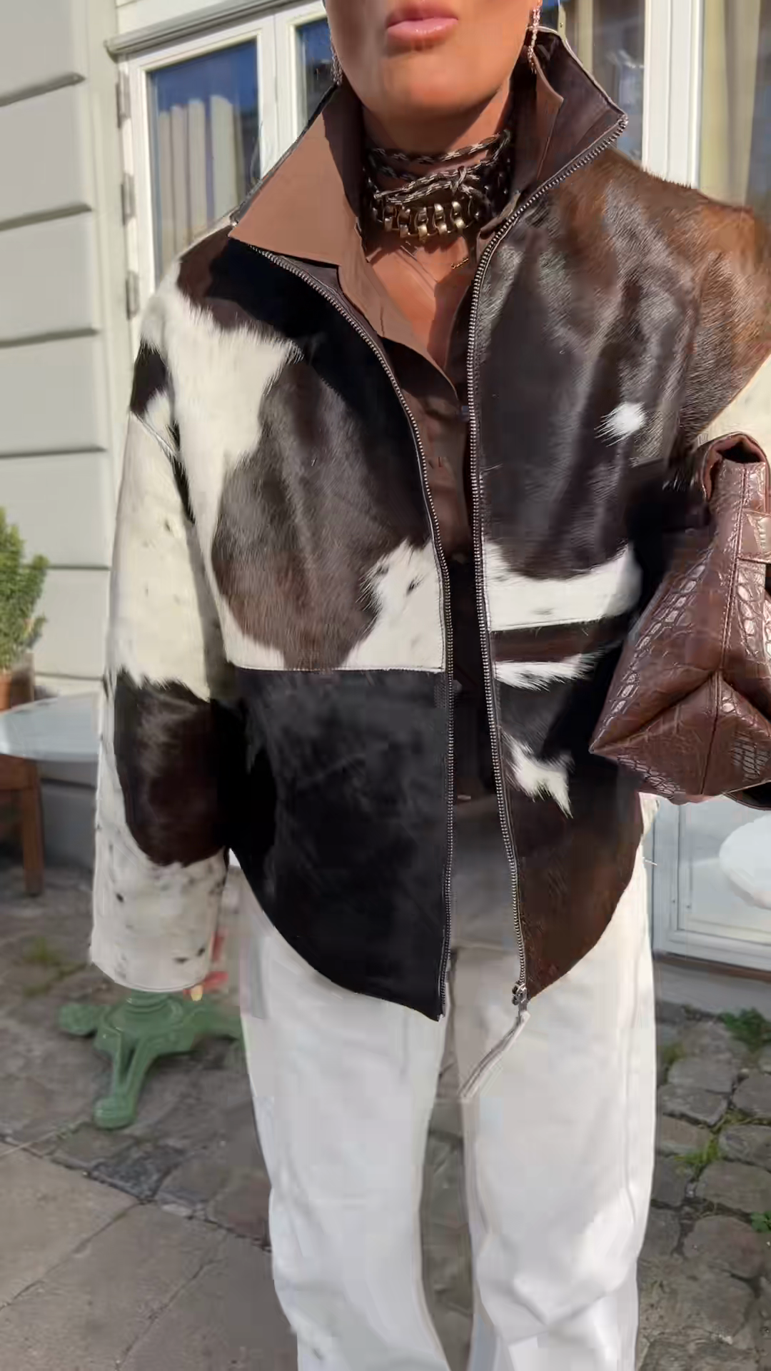 Cow - Print Leather Jacket