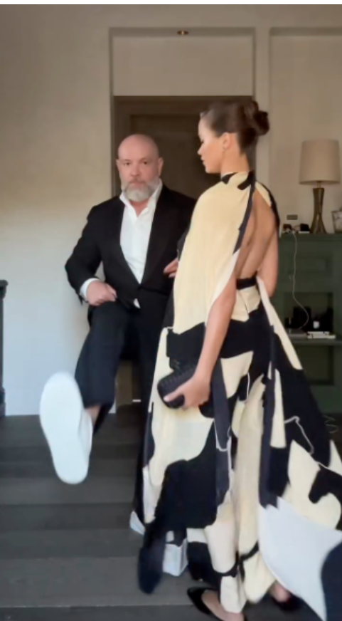 Black and Cream Halter Neck Maxi Dress