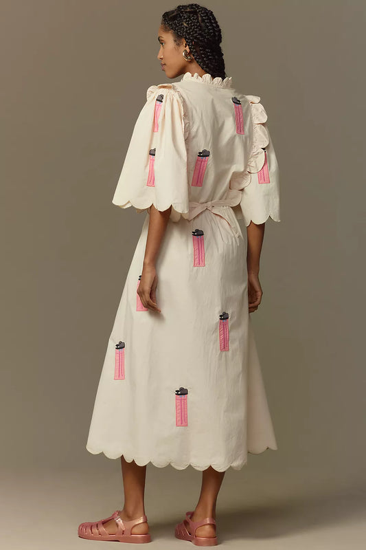 Cream Scalloped Edge Dress with Pink Patches
