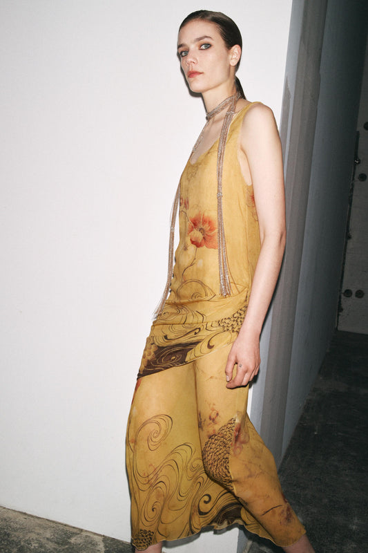 Yellow Floral Print Sleeveless Maxi Dress