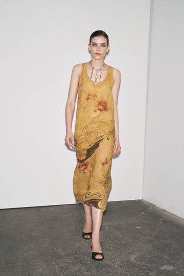 Yellow Floral Print Sleeveless Maxi Dress