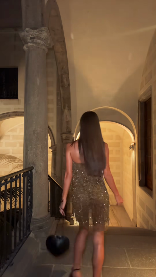 Gold Sequin Strapless Mini Dress