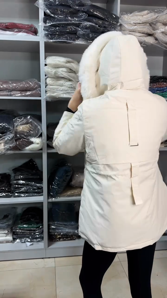 White Parka with Faux Fur - Lined Hood