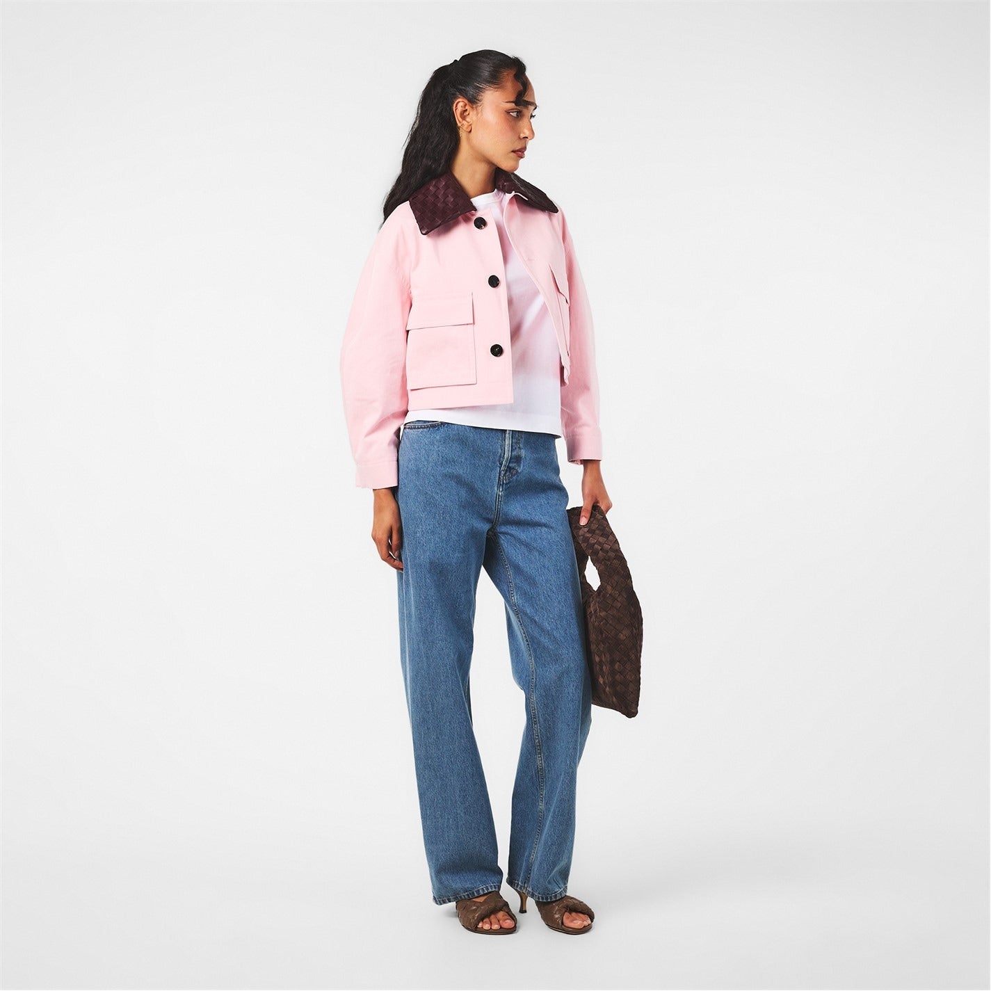 Pink Jacket with Woven Leather Collar