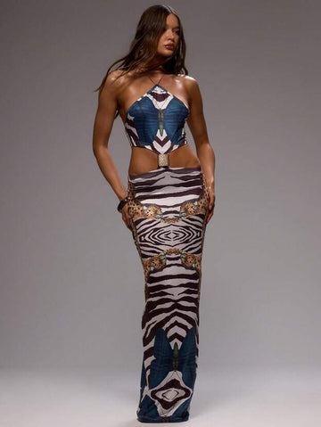 Animal Print Halter Neck Maxi Dress