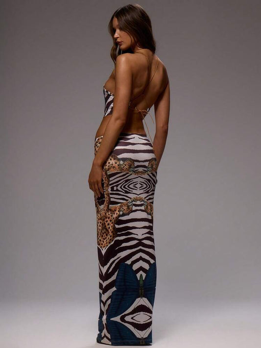 Animal Print Halter Neck Maxi Dress