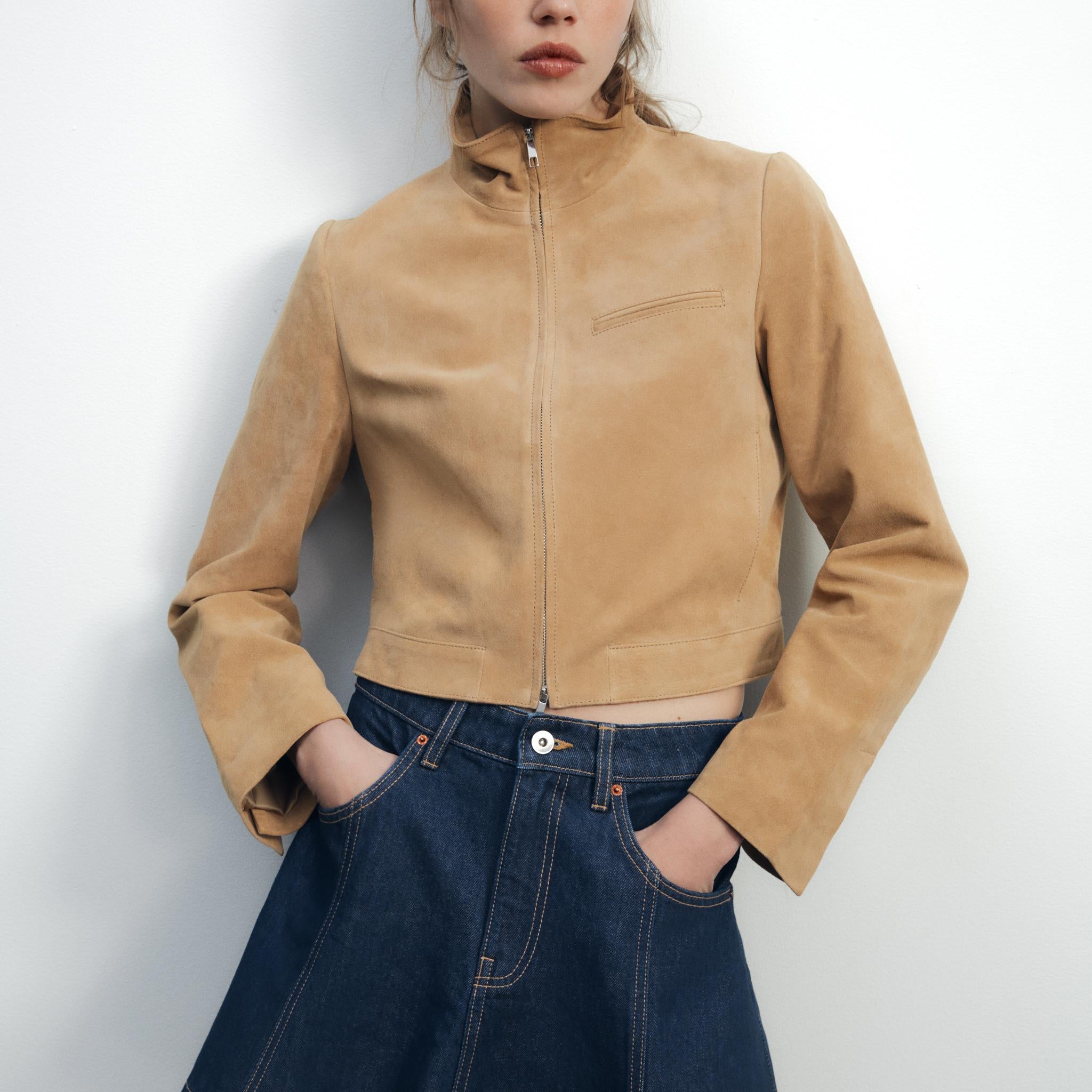 Beige Suede Cropped Jacket