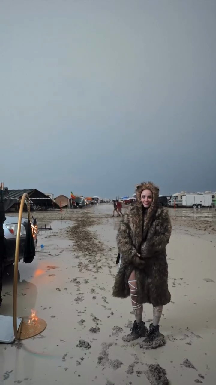 Furry Hooded Coat with Festival Outfit