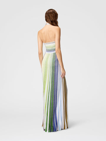 Color - Block Striped Halter Maxi Dress
