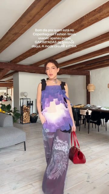 Purple Tiered Top and Printed Pants Set