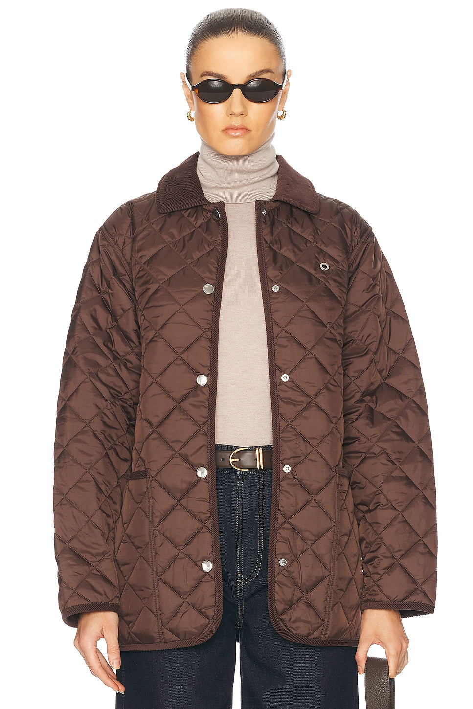 Brown Quilted Jacket with Corduroy Collar