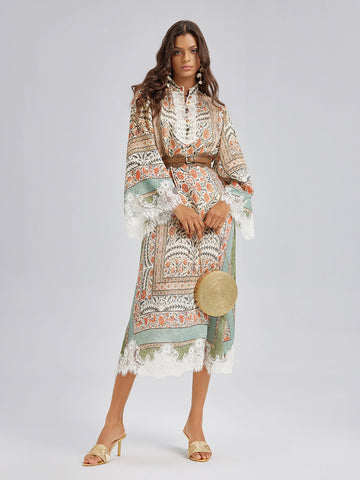 Floral - Paisley Print Lace Midi Dress