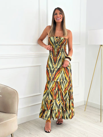 Colorful Striped Off-the-shoulder Top and Long Skirt Set