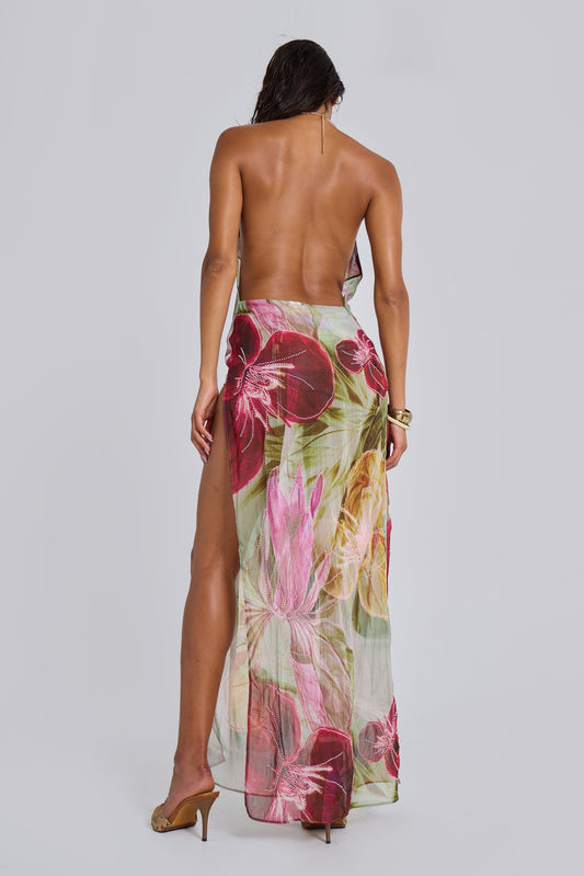 Floral Print Cowl - Neck Maxi Dress