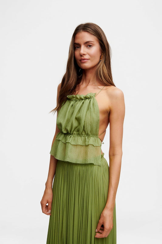 Chiffon Ruffled Top and Maxi Skirt Set