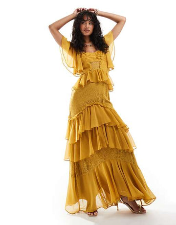 Mustard Yellow Ruffled Maxi Dress