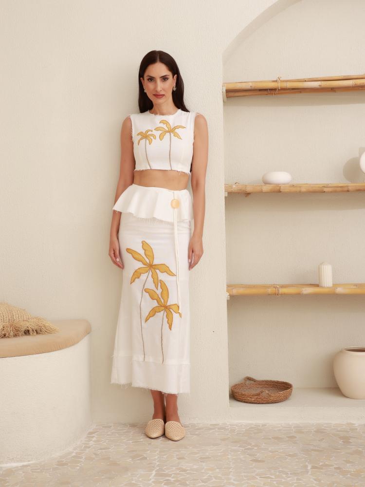 White Palm - Embroidered Two - Piece Set