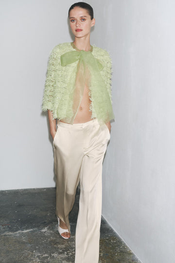 Light Green Fringe - Trimmed Tie - Front Jacket