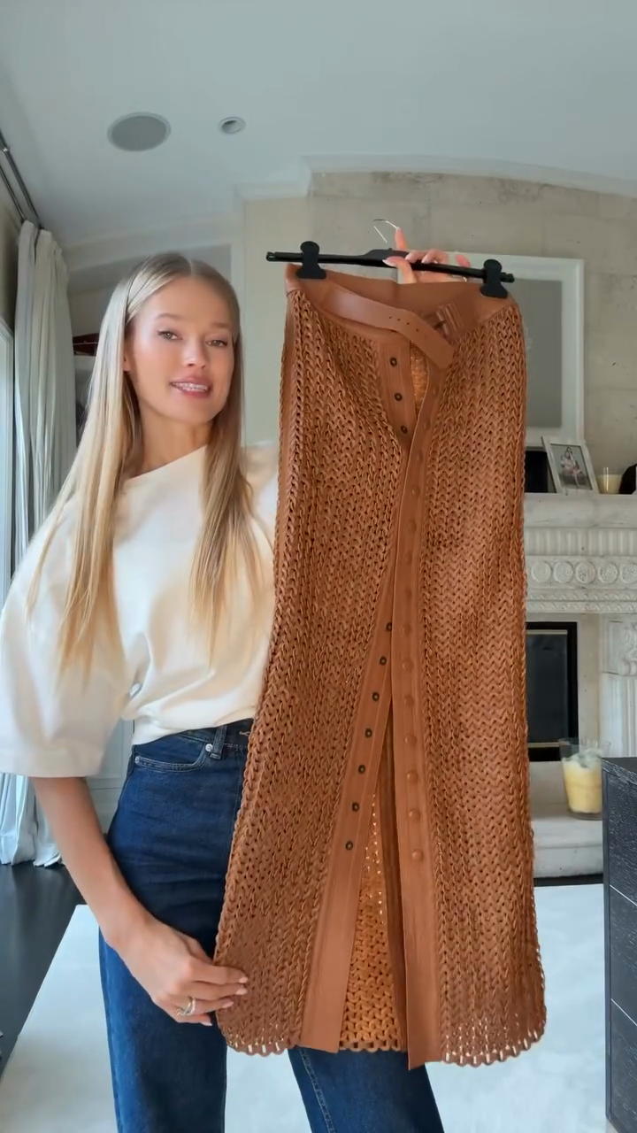 Brown Crochet Midi Skirt
