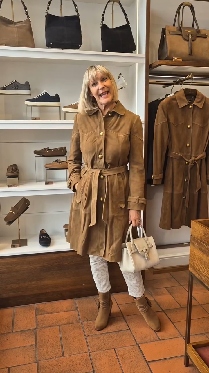 Brown Suede Belted Trench Coat