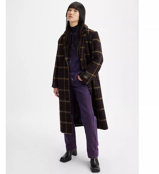 Black and Yellow Plaid Long Coat