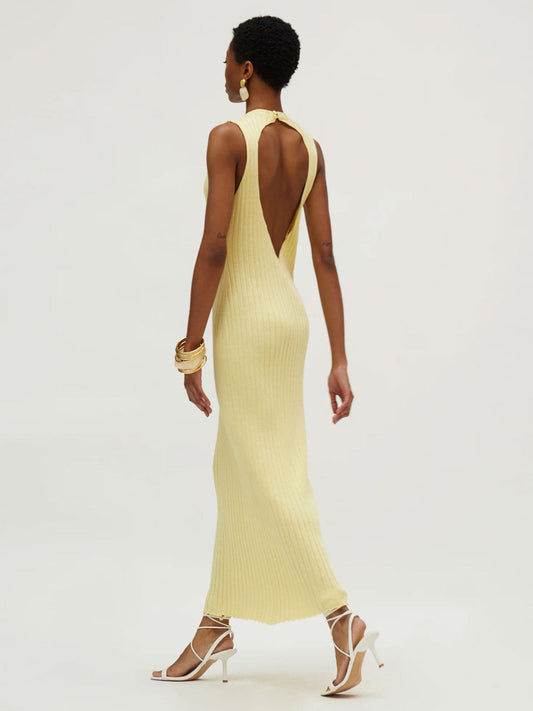 Yellow Ribbed Knit Maxi Dress