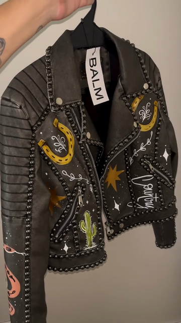 Embellished Leather Cropped Jacket