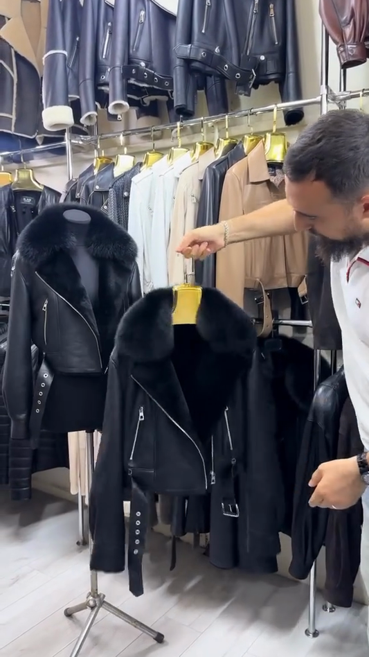 Black Leather Jackets with Fur Collar