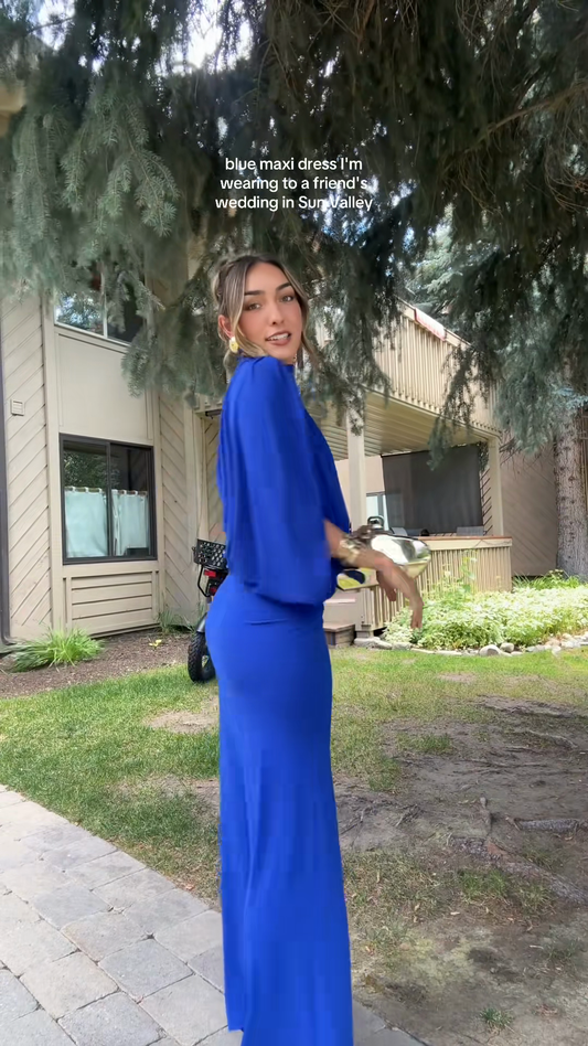 Royal Blue Asymmetrical Halter Maxi Dress