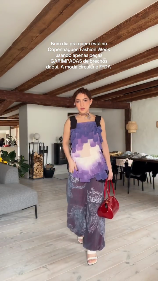 Purple Tiered Top and Printed Pants Set