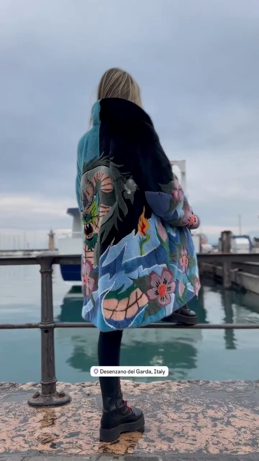 Colorful Floral - Printed Fur Coat