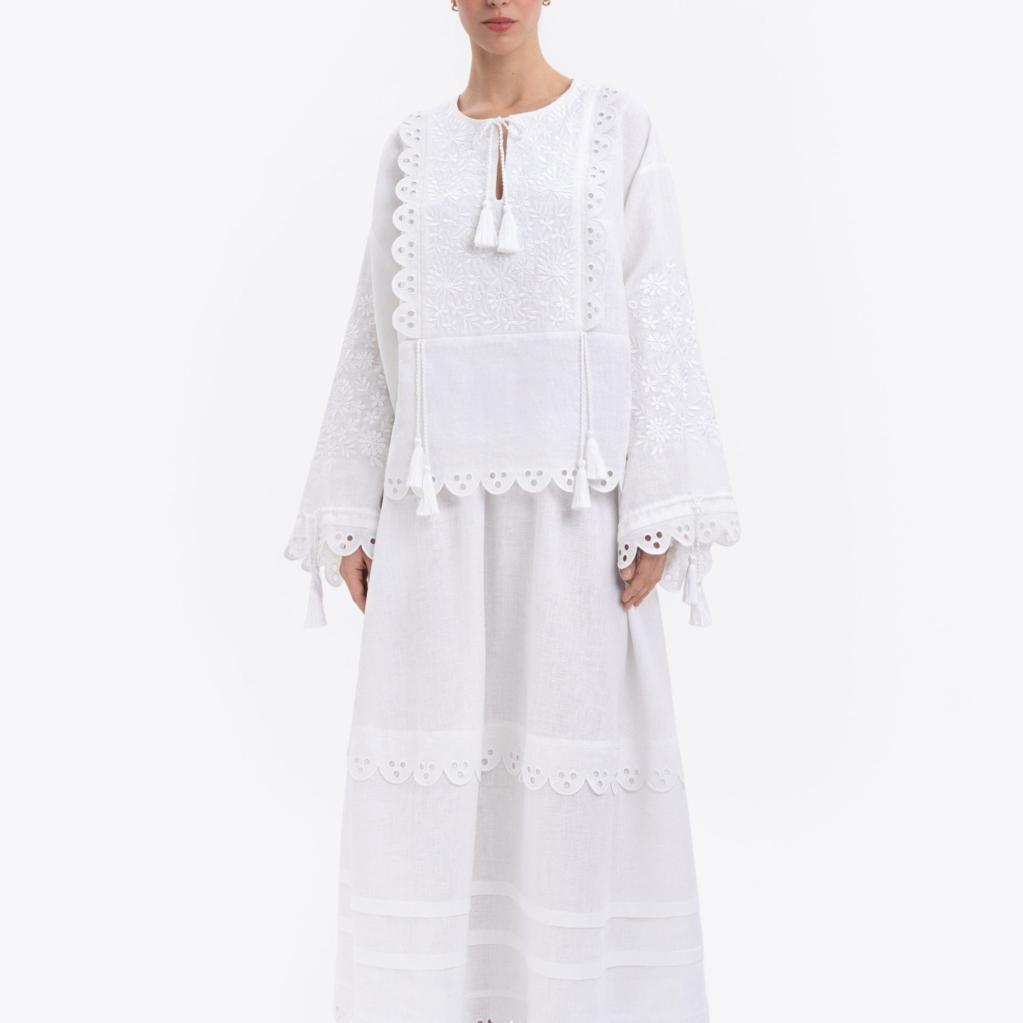 White Embroidered Linen Co - ord Set