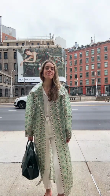 Green Floral - Print Long Coat