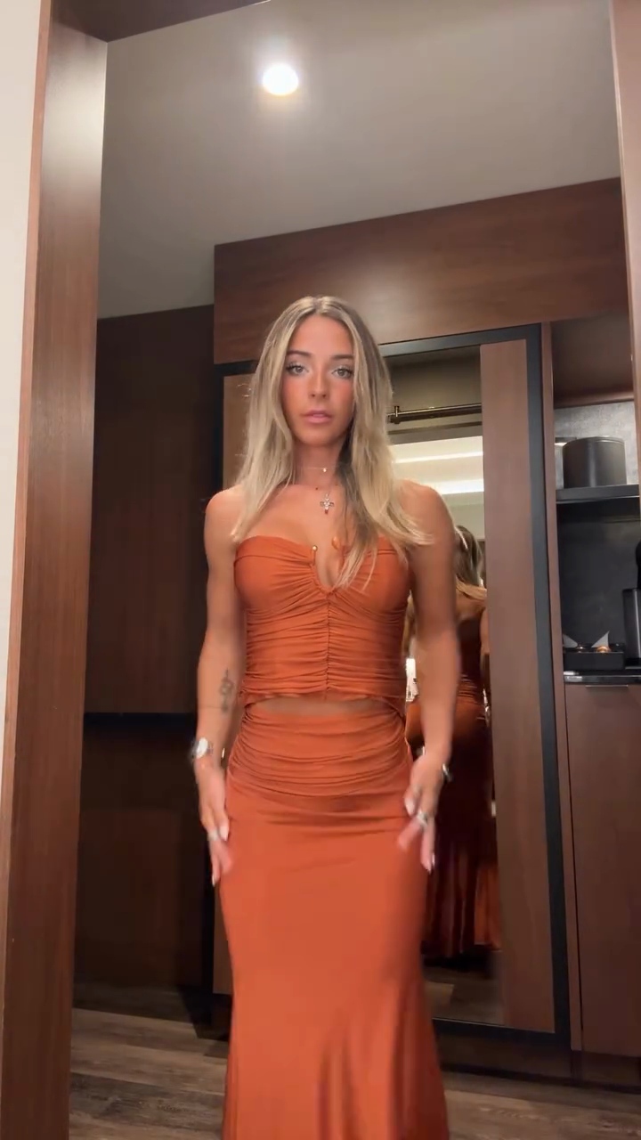 Rust - Colored Ruched Crop Top and Maxi Skirt Set