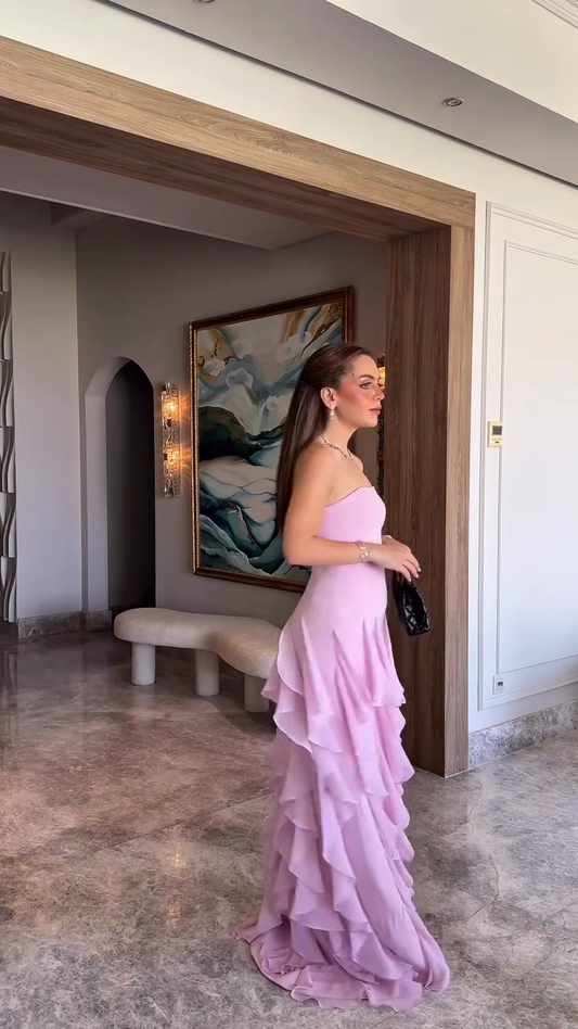 Lavender Strapless Ruffled Maxi Dress