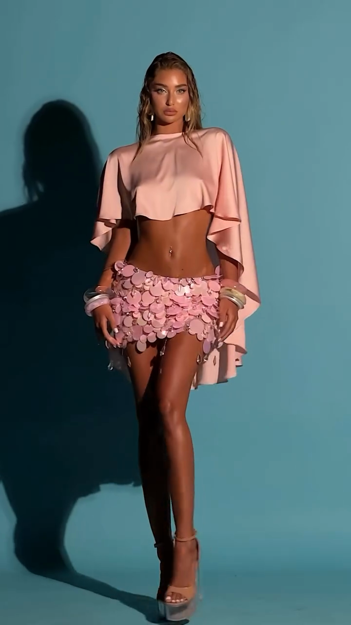 Pink Cape - Style Crop Top and Sequin Skirt Set