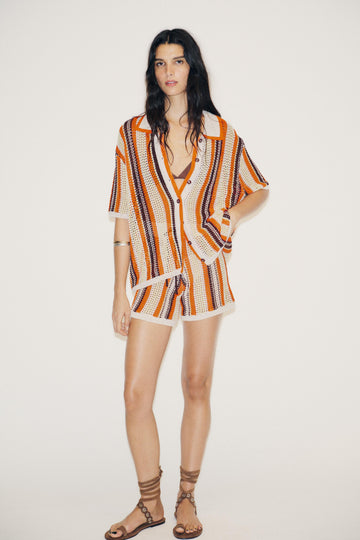 Colorful Striped Crochet Short Set