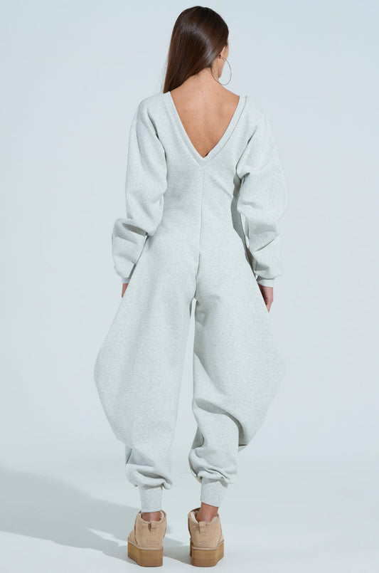 Grey V - Neck Oversized Jumpsuit
