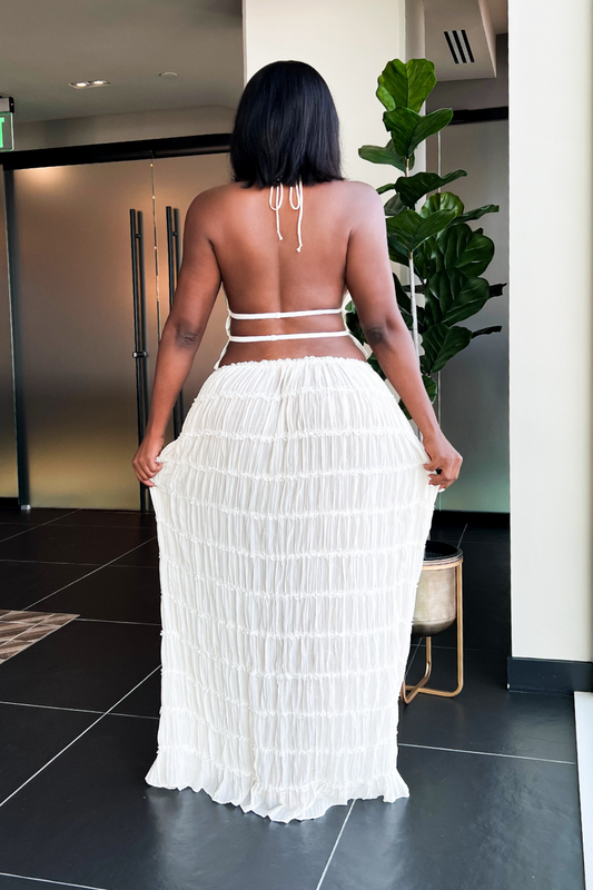 White Halter Peplum Top and Maxi Skirt Set