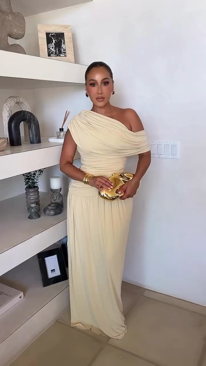 Ivory One - Shoulder Ruched Maxi Dress