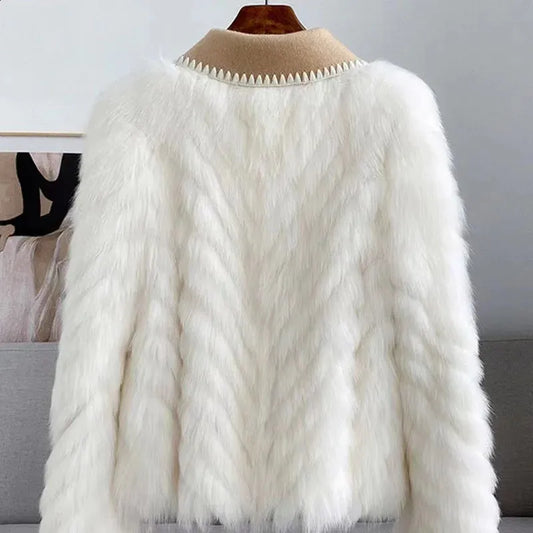 Black Leather Biker Jacket with White Fur Collar