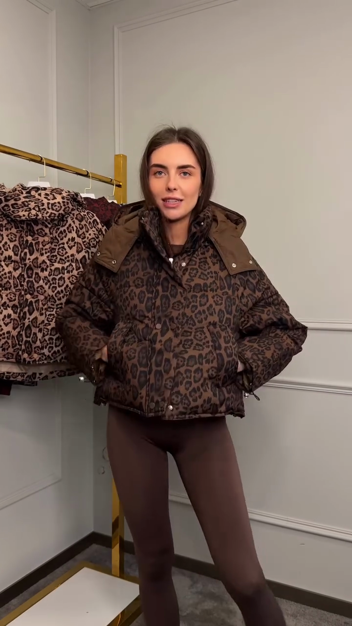 Leopard Print Puffer Jacket with Detachable Hood