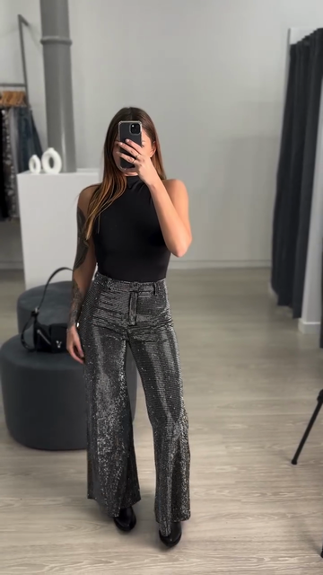 Silver Sequin - Embellished Flared Jeans