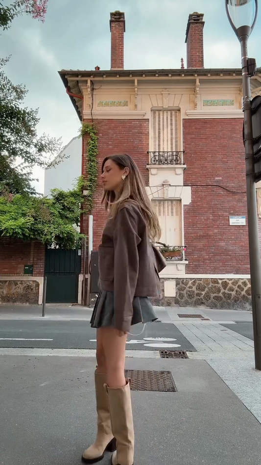 Brown Cropped Leather Jacket