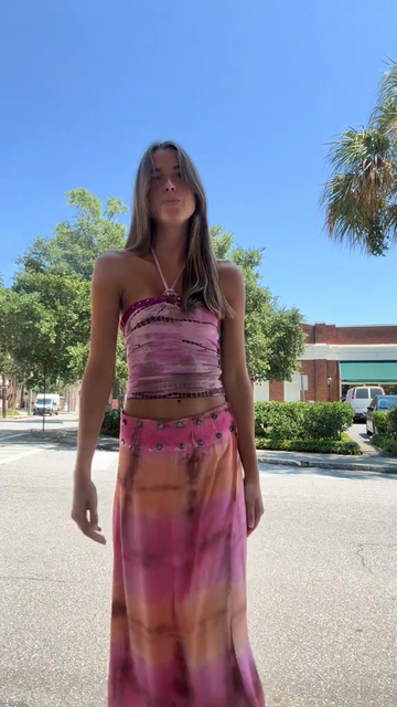 Tie - Dye Halter Crop Top and Maxi Skirt Outfit