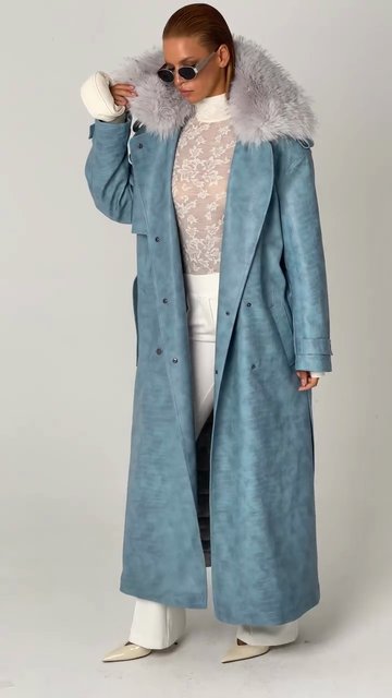 Light Blue Crocodile - Patterned Trench Coat