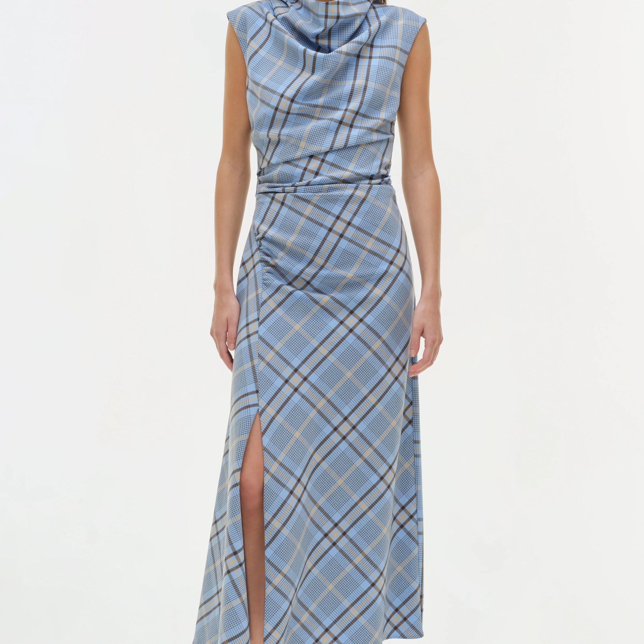 Plaid Cowl Neck Maxi Dress