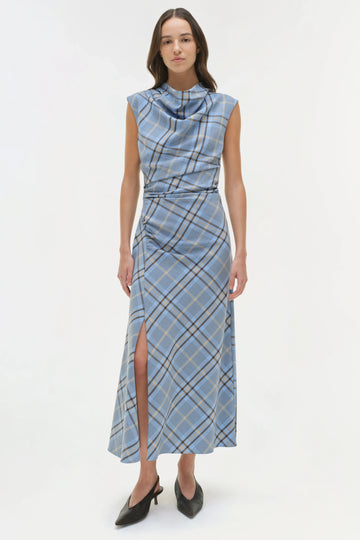 Plaid Cowl Neck Maxi Dress